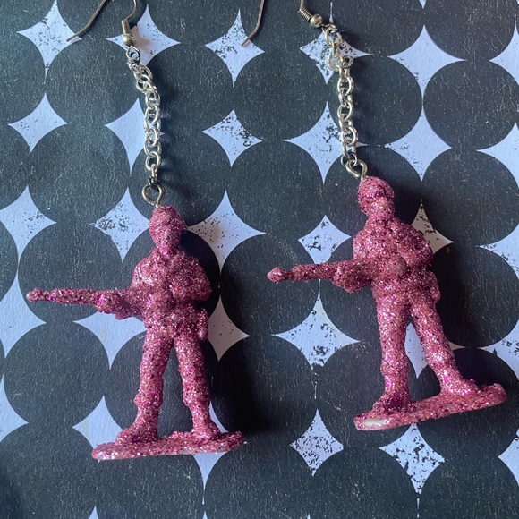 Pink Glitter Toy Soldier Earrings - Picture 2 of 3